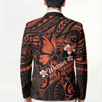Polynesia Leukemia Warrior Blazer Butterfly Polynesian Orange Ribbon