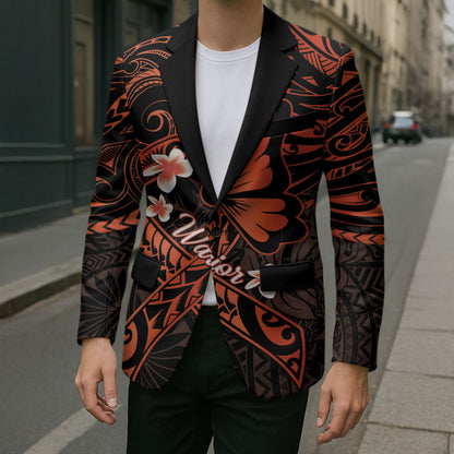 Polynesia Leukemia Warrior Blazer Butterfly Polynesian Orange Ribbon