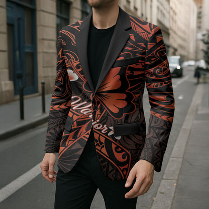 Polynesia Leukemia Warrior Blazer Butterfly Polynesian Orange Ribbon
