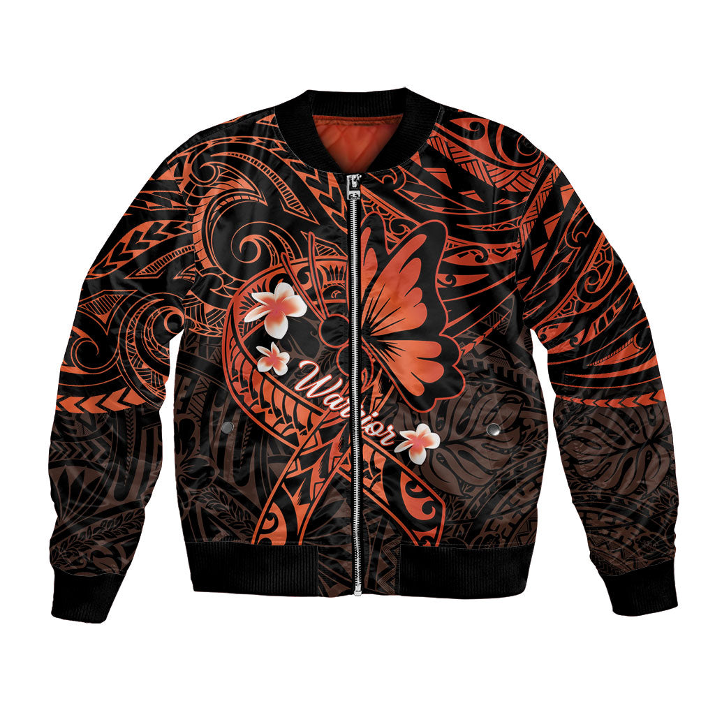 Polynesia Leukemia Warrior Bomber Jacket Butterfly Polynesian Orange Ribbon
