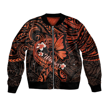 Polynesia Leukemia Warrior Bomber Jacket Butterfly Polynesian Orange Ribbon