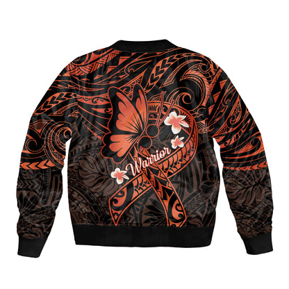Polynesia Leukemia Warrior Bomber Jacket Butterfly Polynesian Orange Ribbon