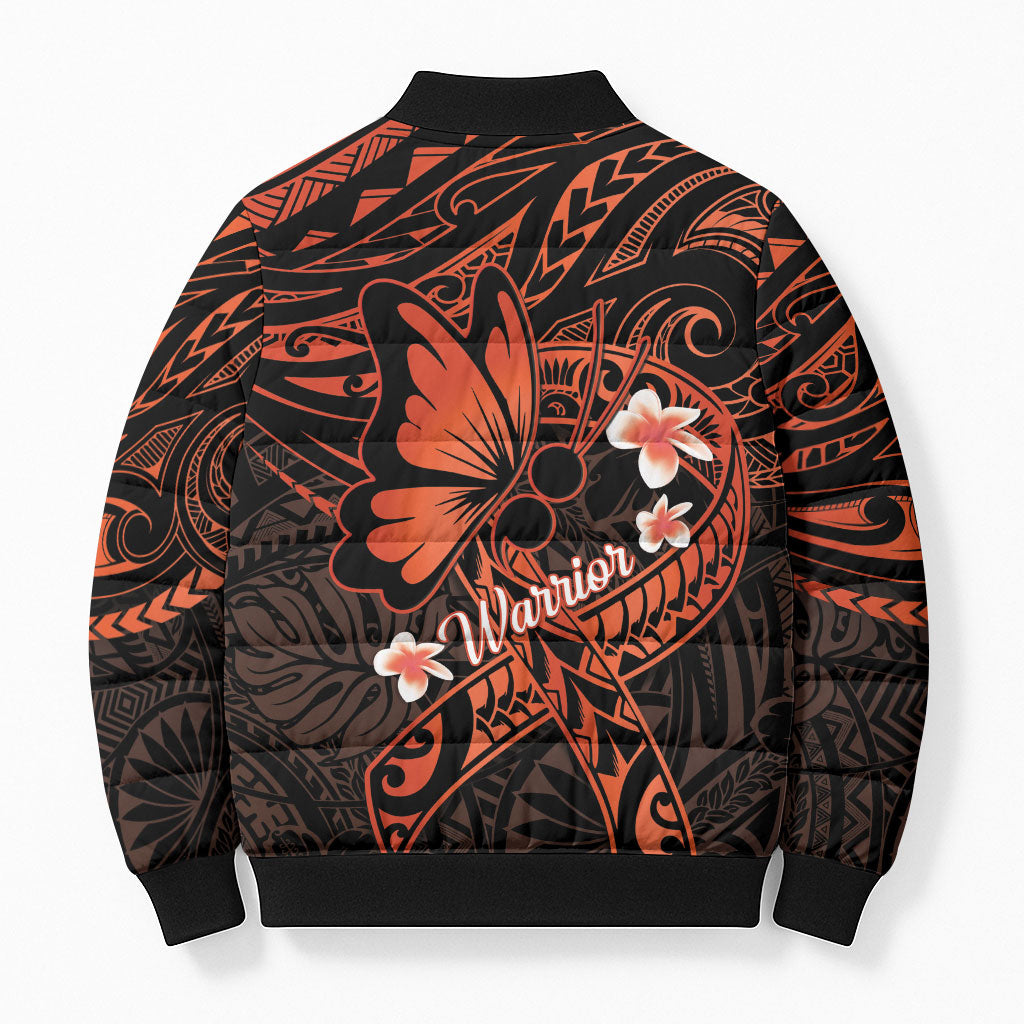 Polynesia Leukemia Warrior Bomber Puffer Jacket Butterfly Polynesian Orange Ribbon