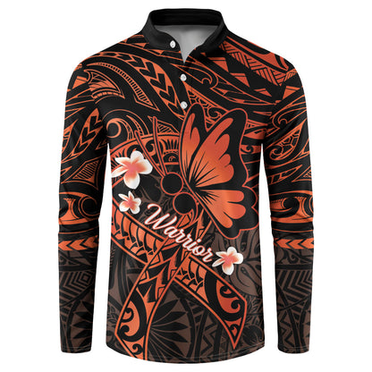 Polynesia Leukemia Warrior Button Sweatshirt Butterfly Polynesian Orange Ribbon