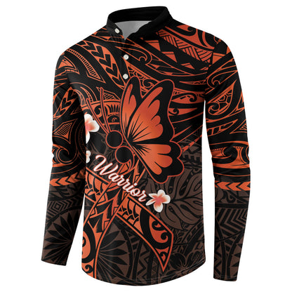 Polynesia Leukemia Warrior Button Sweatshirt Butterfly Polynesian Orange Ribbon