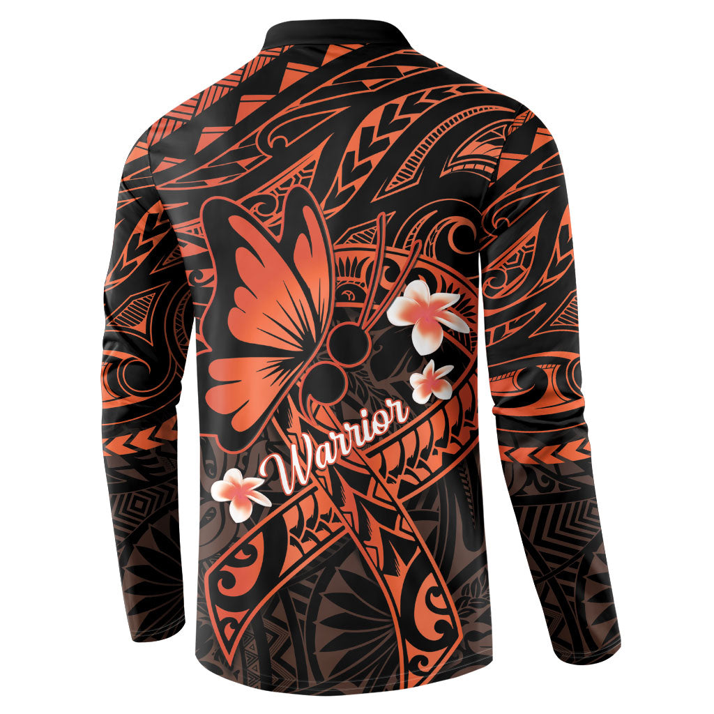 Polynesia Leukemia Warrior Button Sweatshirt Butterfly Polynesian Orange Ribbon