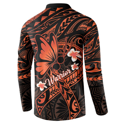 Polynesia Leukemia Warrior Button Sweatshirt Butterfly Polynesian Orange Ribbon
