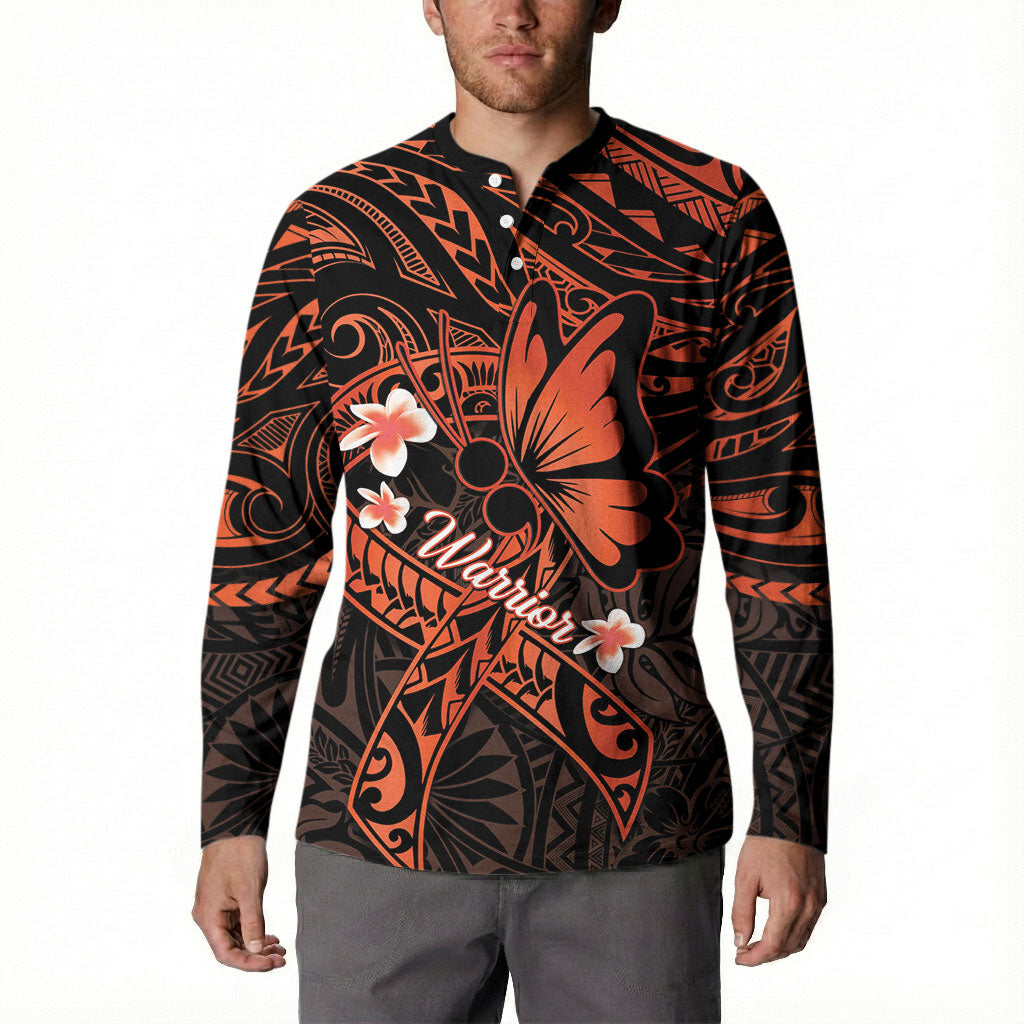 Polynesia Leukemia Warrior Button Sweatshirt Butterfly Polynesian Orange Ribbon