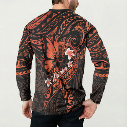 Polynesia Leukemia Warrior Button Sweatshirt Butterfly Polynesian Orange Ribbon
