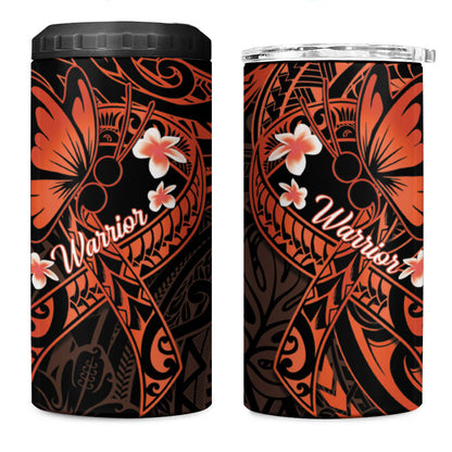 Polynesia Leukemia Warrior 4 in 1 Can Cooler Tumbler Butterfly Polynesian Orange Ribbon