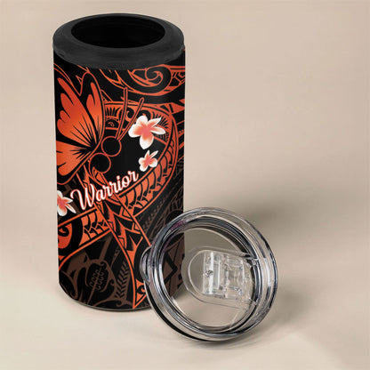 Polynesia Leukemia Warrior 4 in 1 Can Cooler Tumbler Butterfly Polynesian Orange Ribbon