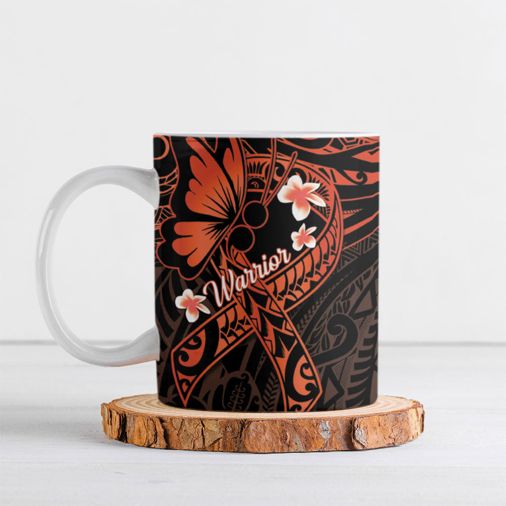Polynesia Leukemia Warrior Ceramic Mug Butterfly Polynesian Orange Ribbon