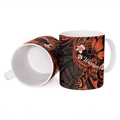 Polynesia Leukemia Warrior Ceramic Mug Butterfly Polynesian Orange Ribbon