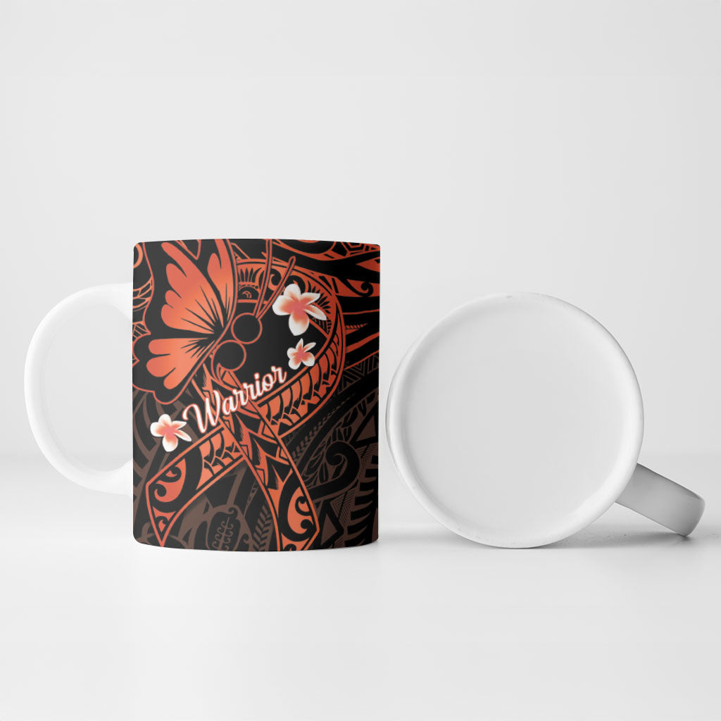 Polynesia Leukemia Warrior Ceramic Mug Butterfly Polynesian Orange Ribbon