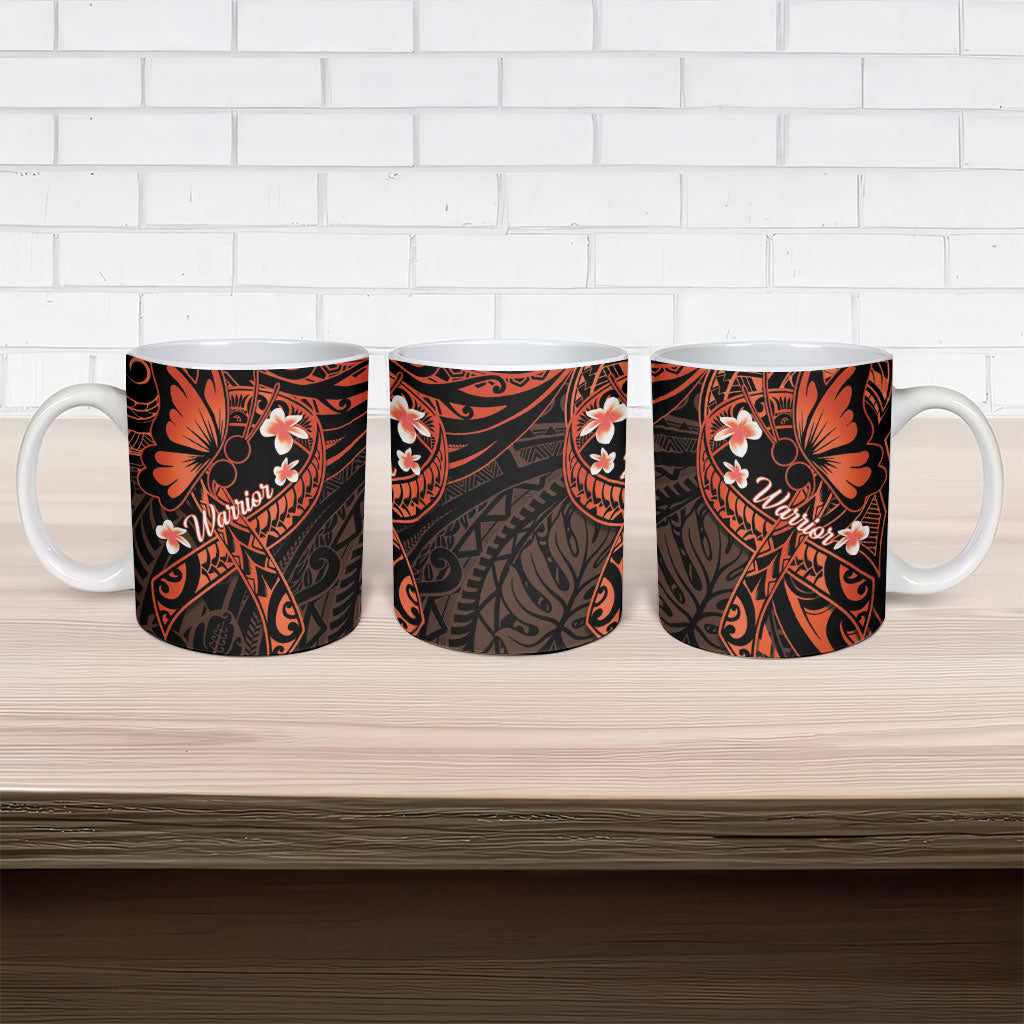Polynesia Leukemia Warrior Ceramic Mug Butterfly Polynesian Orange Ribbon