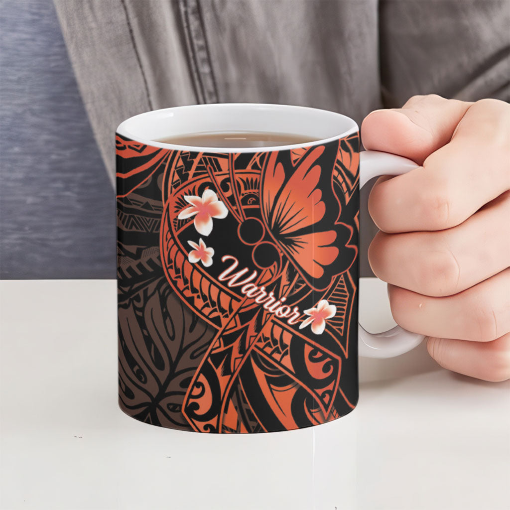 Polynesia Leukemia Warrior Ceramic Mug Butterfly Polynesian Orange Ribbon