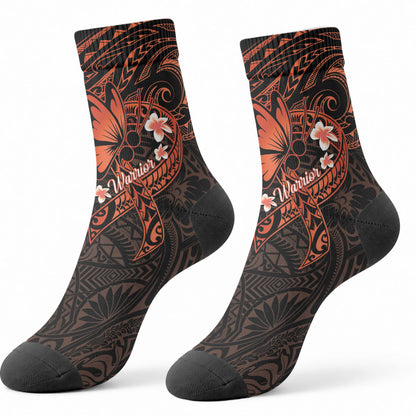 Polynesia Leukemia Warrior Crew Socks Butterfly Polynesian Orange Ribbon