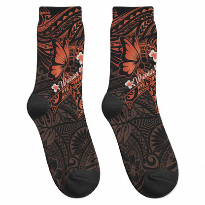 Polynesia Leukemia Warrior Crew Socks Butterfly Polynesian Orange Ribbon