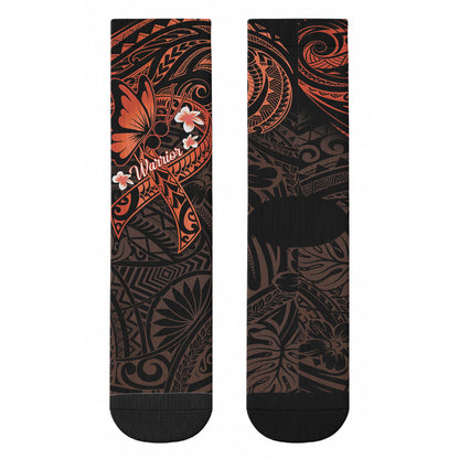 Polynesia Leukemia Warrior Crew Socks Butterfly Polynesian Orange Ribbon