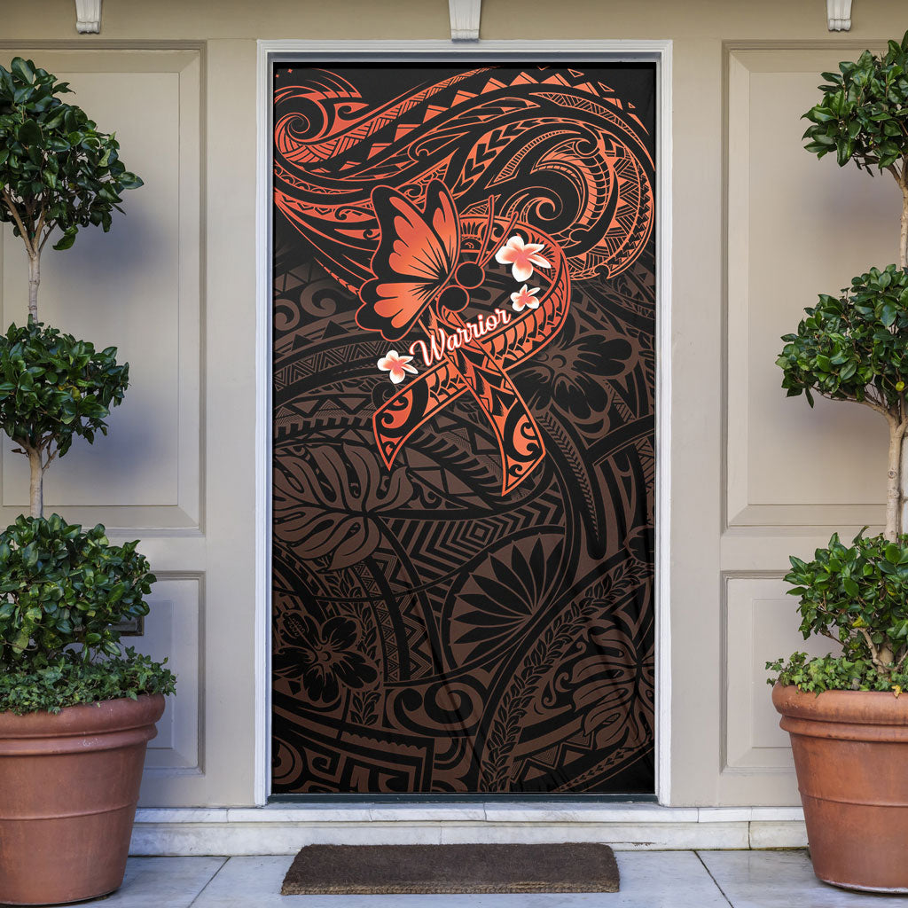 Polynesia Leukemia Warrior Door Cover Butterfly Polynesian Orange Ribbon