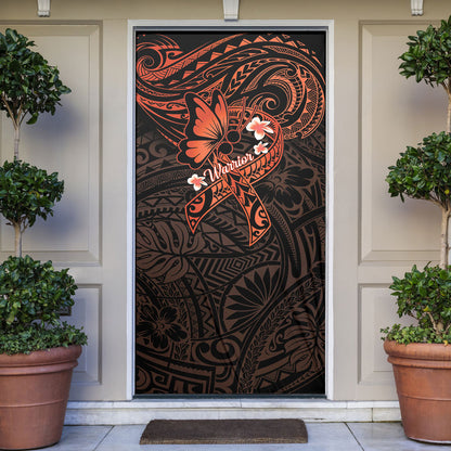 Polynesia Leukemia Warrior Door Cover Butterfly Polynesian Orange Ribbon