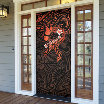 Polynesia Leukemia Warrior Door Cover Butterfly Polynesian Orange Ribbon