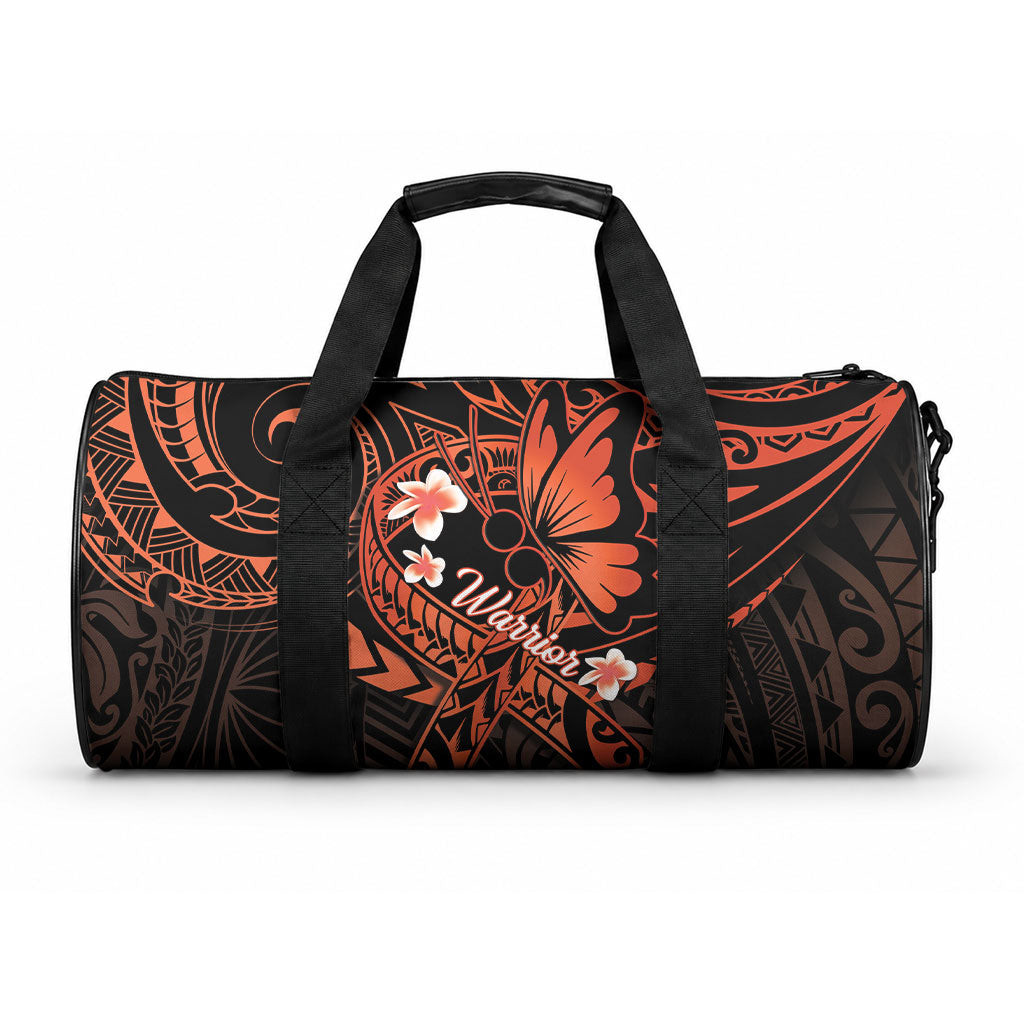 Polynesia Leukemia Warrior Duffle Bag Butterfly Polynesian Orange Ribbon
