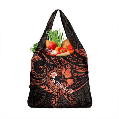 Polynesia Leukemia Warrior Grocery Bag Butterfly Polynesian Orange Ribbon