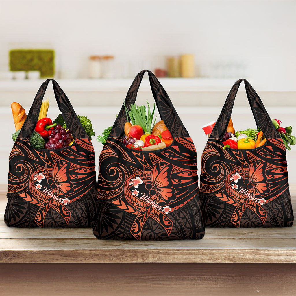 Polynesia Leukemia Warrior Grocery Bag Butterfly Polynesian Orange Ribbon