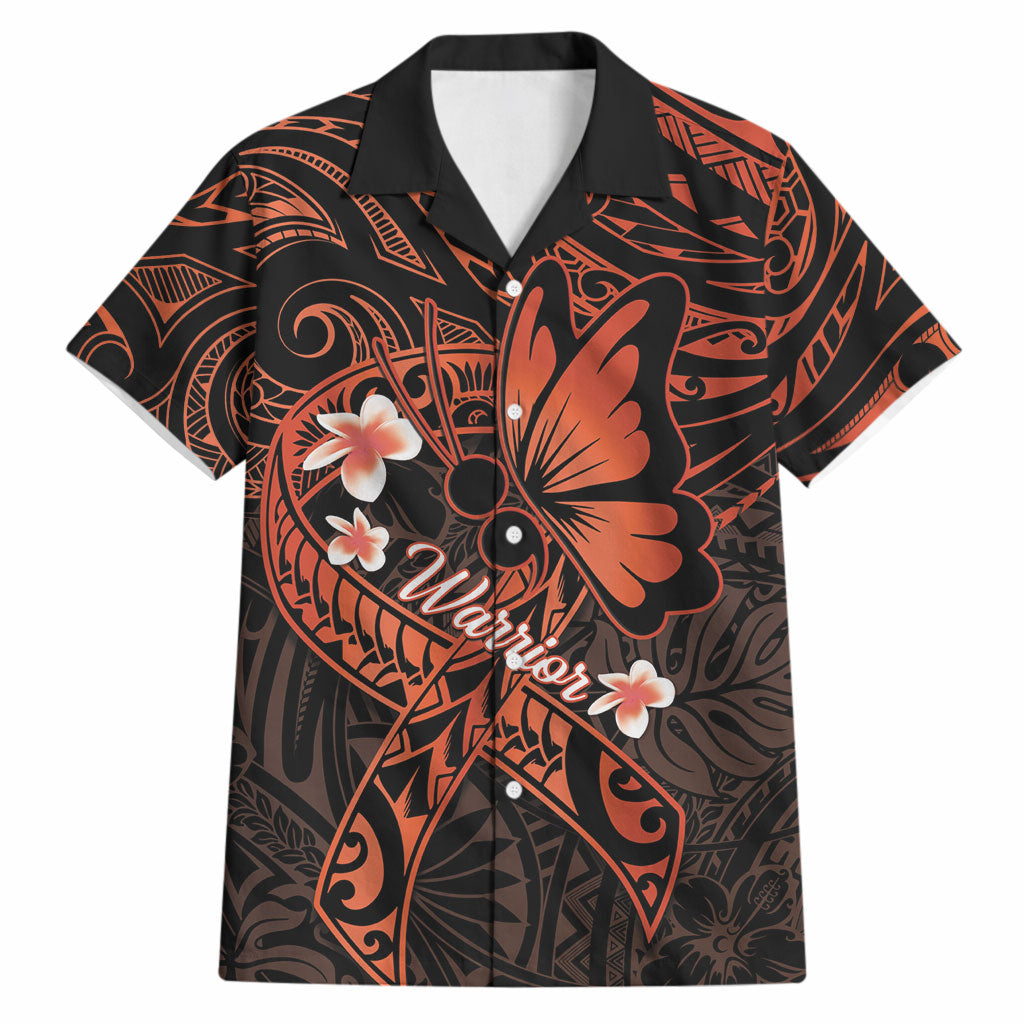 Polynesia Leukemia Warrior Hawaiian Shirt Butterfly Polynesian Orange Ribbon
