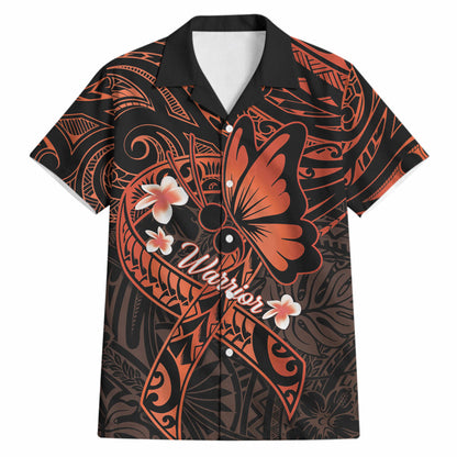 Polynesia Leukemia Warrior Hawaiian Shirt Butterfly Polynesian Orange Ribbon
