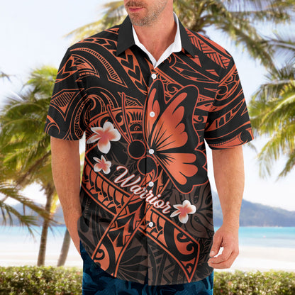 Polynesia Leukemia Warrior Hawaiian Shirt Butterfly Polynesian Orange Ribbon