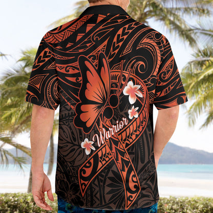 Polynesia Leukemia Warrior Hawaiian Shirt Butterfly Polynesian Orange Ribbon