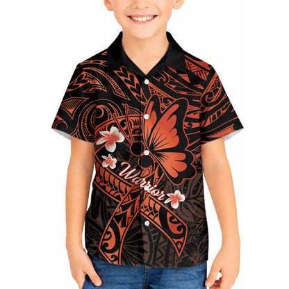 Polynesia Leukemia Warrior Hawaiian Shirt Butterfly Polynesian Orange Ribbon