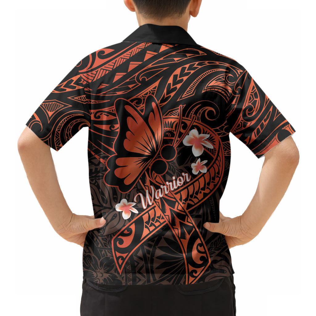 Polynesia Leukemia Warrior Hawaiian Shirt Butterfly Polynesian Orange Ribbon
