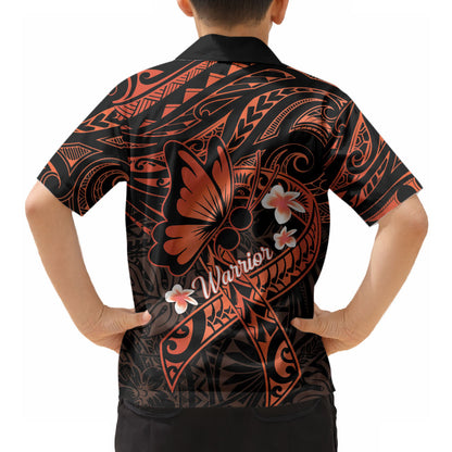 Polynesia Leukemia Warrior Hawaiian Shirt Butterfly Polynesian Orange Ribbon