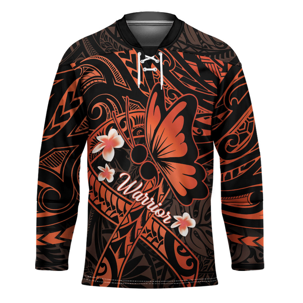 Polynesia Leukemia Warrior Hockey Jersey Butterfly Polynesian Orange Ribbon