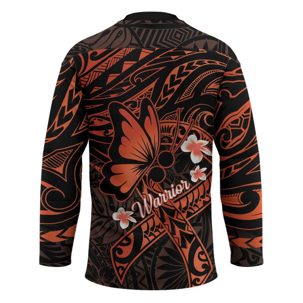 Polynesia Leukemia Warrior Hockey Jersey Butterfly Polynesian Orange Ribbon
