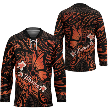 Polynesia Leukemia Warrior Hockey Jersey Butterfly Polynesian Orange Ribbon