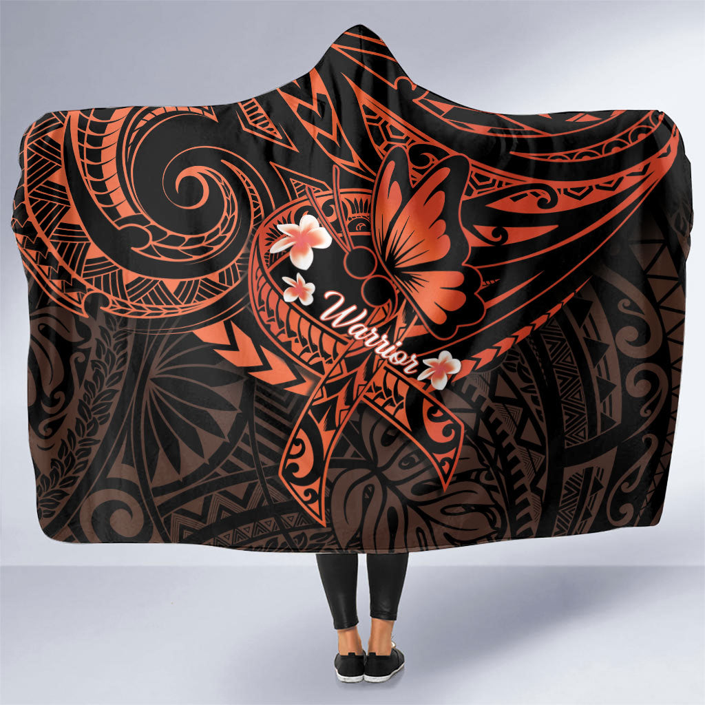 Polynesia Leukemia Warrior Hooded Blanket Butterfly Polynesian Orange Ribbon