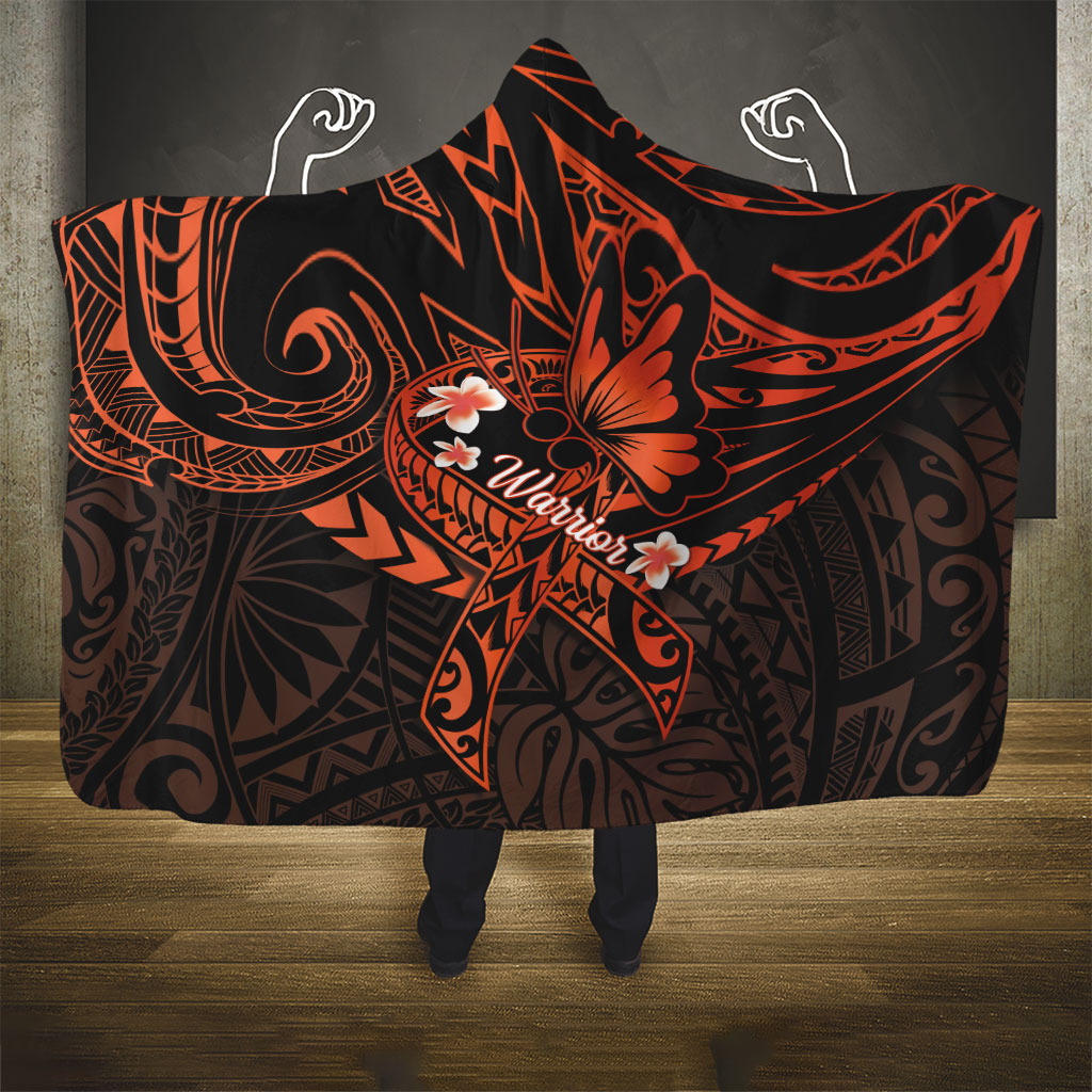 Polynesia Leukemia Warrior Hooded Blanket Butterfly Polynesian Orange Ribbon