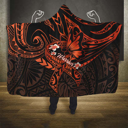 Polynesia Leukemia Warrior Hooded Blanket Butterfly Polynesian Orange Ribbon