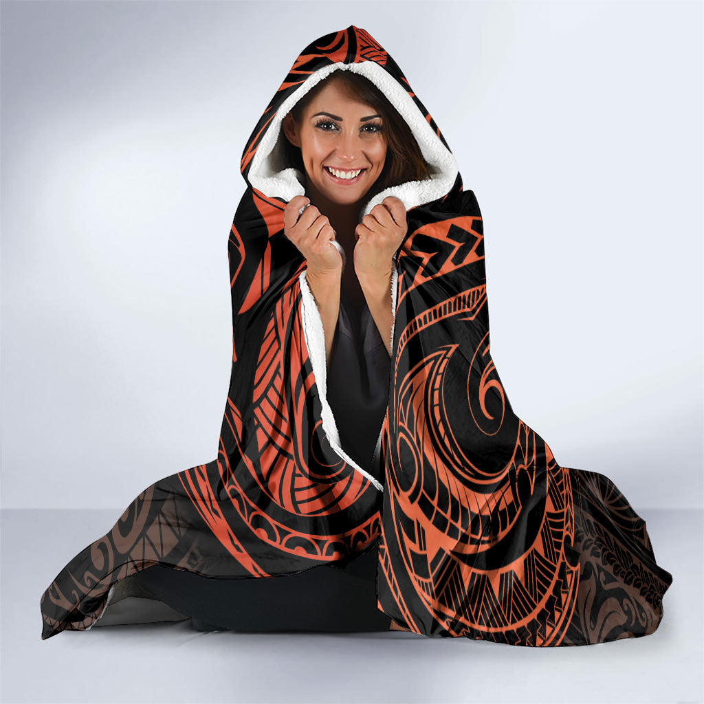 Polynesia Leukemia Warrior Hooded Blanket Butterfly Polynesian Orange Ribbon