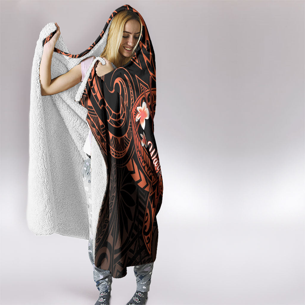 Polynesia Leukemia Warrior Hooded Blanket Butterfly Polynesian Orange Ribbon