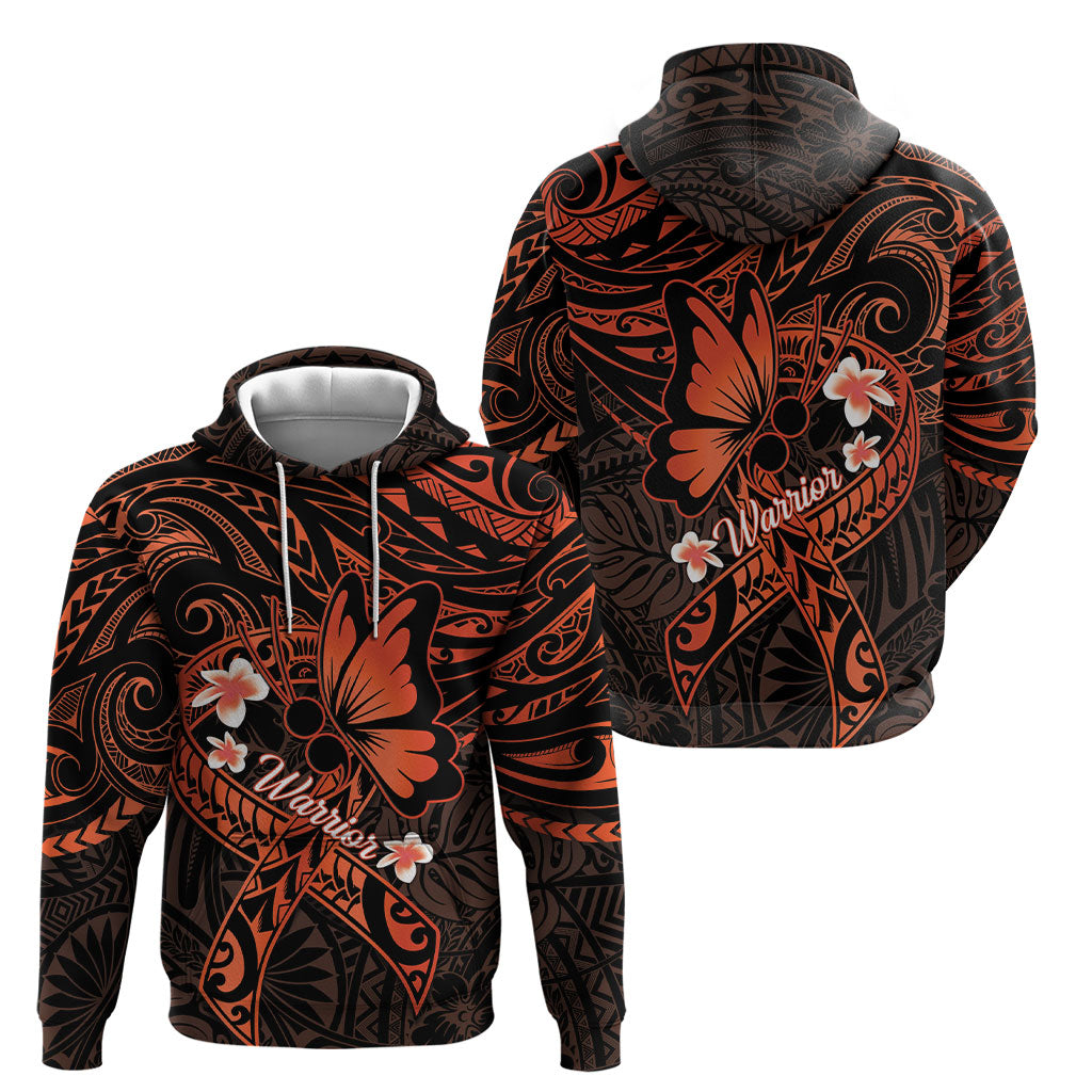 Polynesia Leukemia Warrior Hoodie Butterfly Polynesian Orange Ribbon
