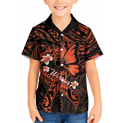 Polynesia Leukemia Warrior Kid Hawaiian Shirt Butterfly Polynesian Orange Ribbon