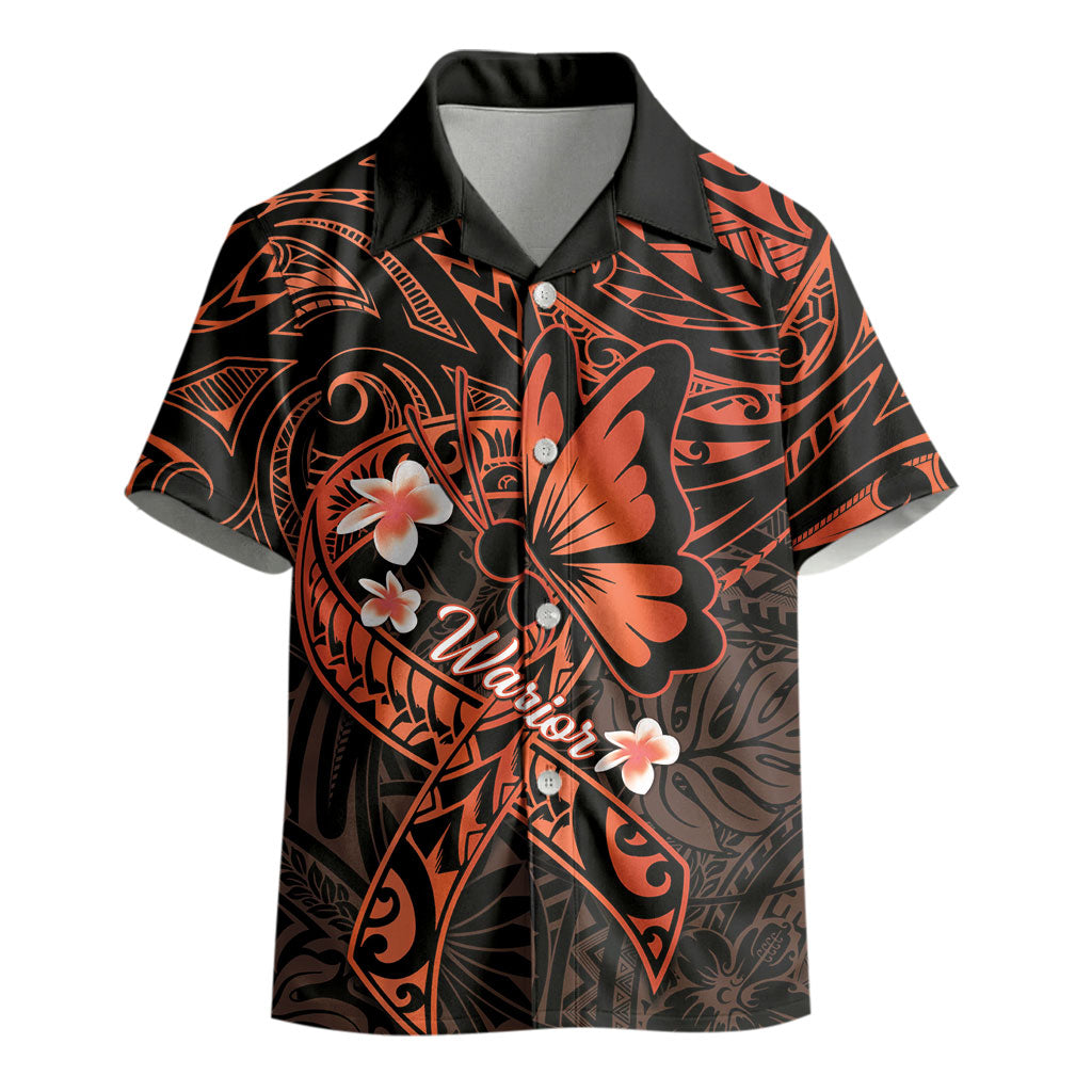 Polynesia Leukemia Warrior Kid Hawaiian Shirt Butterfly Polynesian Orange Ribbon