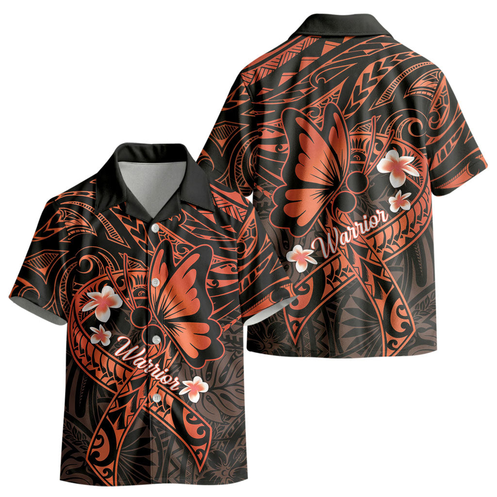 Polynesia Leukemia Warrior Kid Hawaiian Shirt Butterfly Polynesian Orange Ribbon