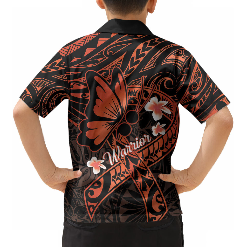 Polynesia Leukemia Warrior Kid Hawaiian Shirt Butterfly Polynesian Orange Ribbon
