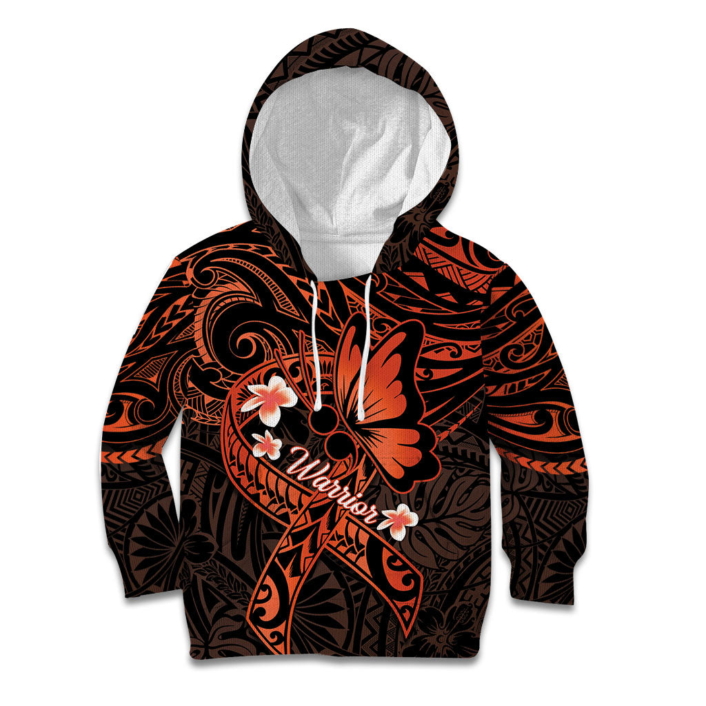 Polynesia Leukemia Warrior Kid Hoodie Butterfly Polynesian Orange Ribbon